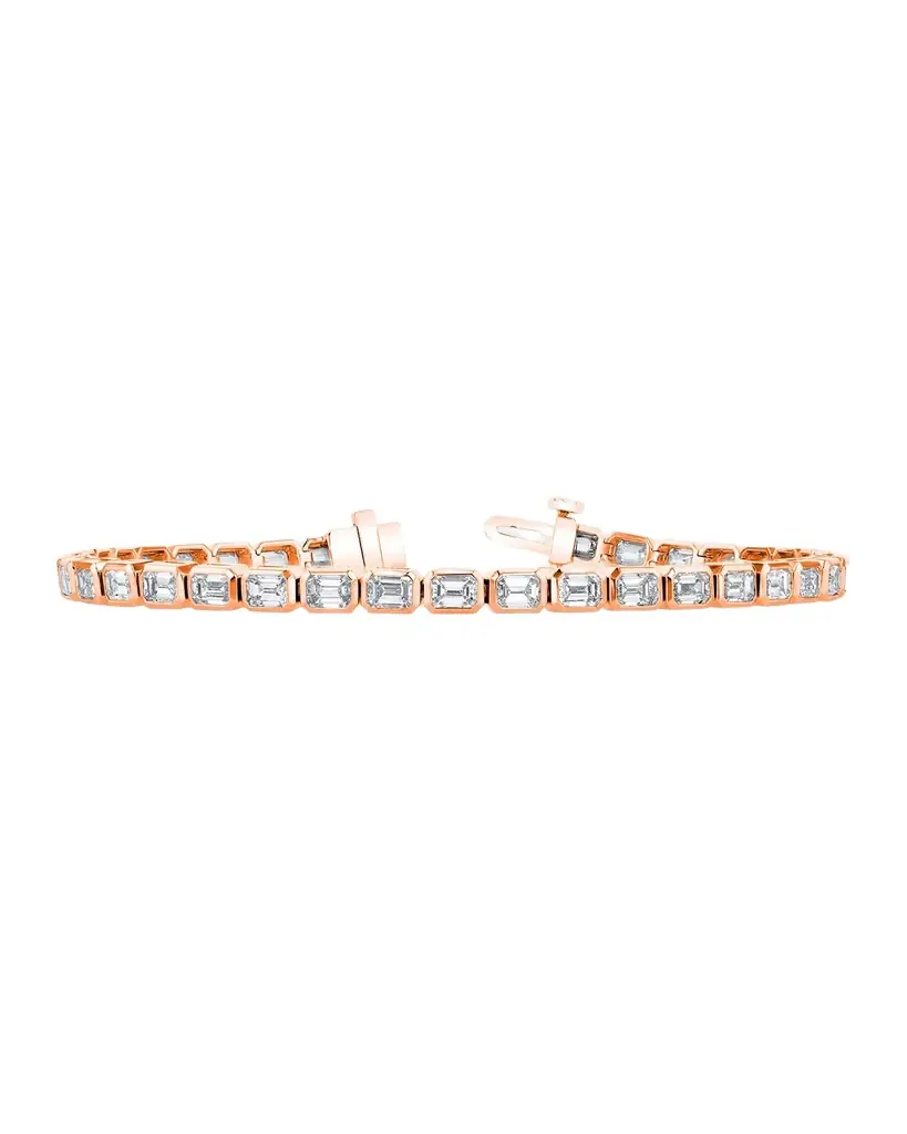 Neiman Marcus Diamonds 18K Gold East-West Bezel-Set Diamond Tennis Bracelet, 4.30tcw, 7"L