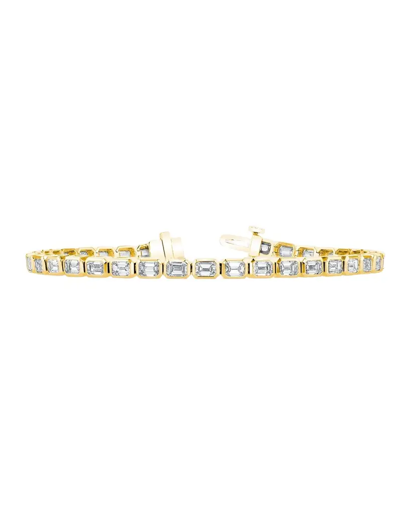 Neiman Marcus Diamonds 18K Gold East-West Bezel-Set Diamond Tennis Bracelet, 4.30tcw, 7"L