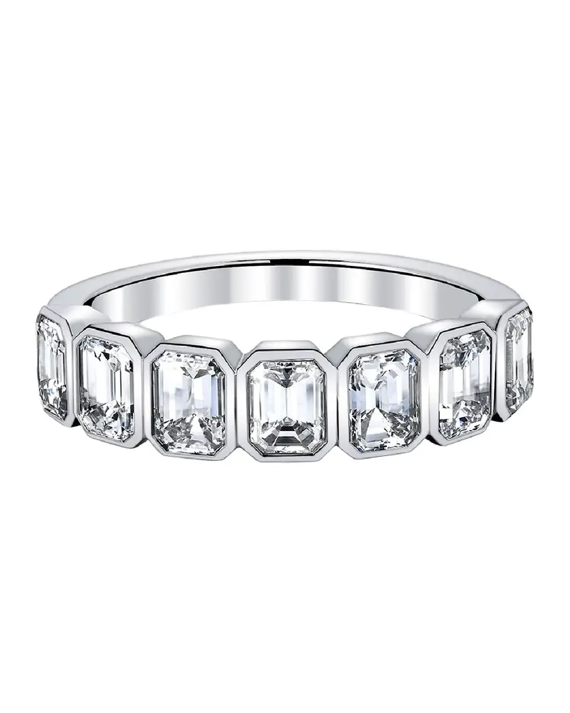 Neiman Marcus Diamonds Platinum 7 Stone Band with Bezel Set Emerald Cut Diamonds, 2.30ct