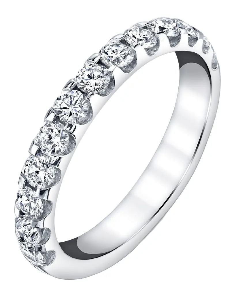 Neiman Marcus Diamonds Platinum Halfway Comfort Fit Band with U Prong Set Round Cut Diamonds, 1.10ct - Women's Jewelry And Watches