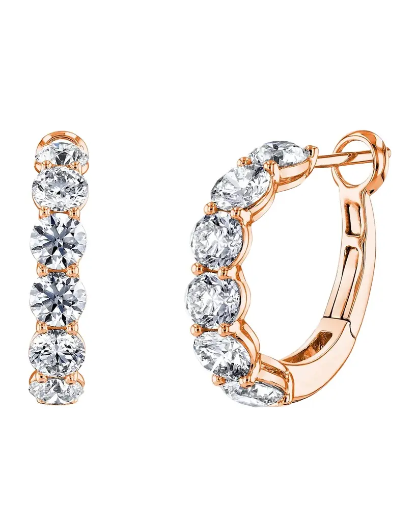 Neiman Marcus Diamonds 18K Gold Round Diamond Halfway Huggie Hoop Earrings, 5tcw/0.75"L