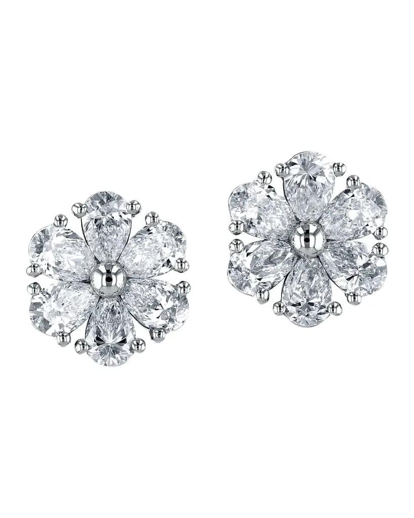 Neiman Marcus Diamonds 18K Gold Pear-Shaped Diamond Flower Stud Earrings, 2.4tcw, 0.45"L / 0.45"W