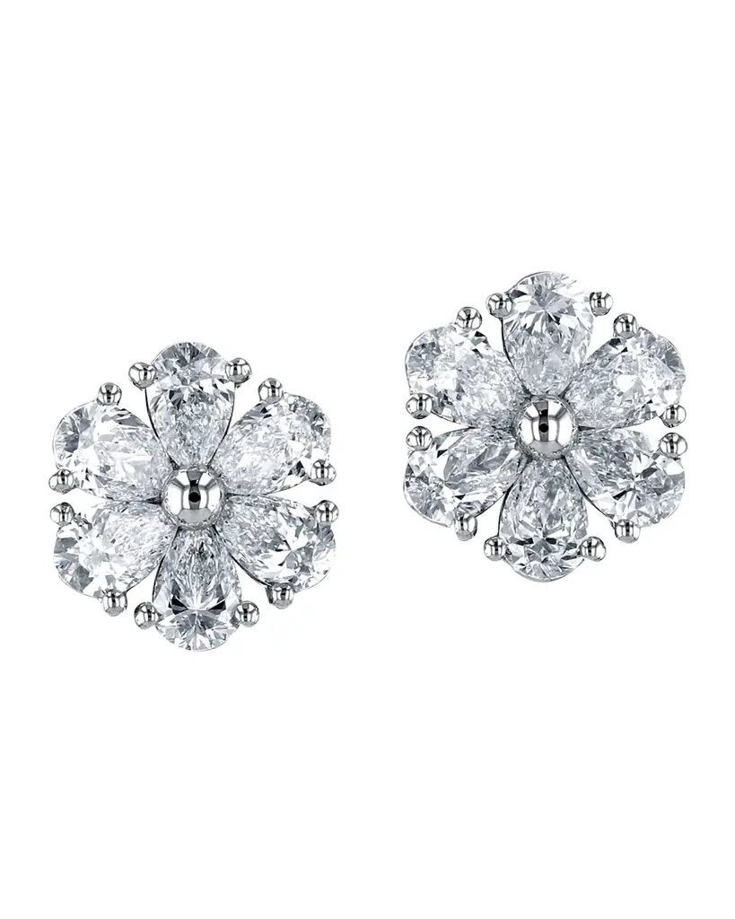 Neiman Marcus Diamonds 18K Gold Pear-Shaped Diamond Flower Stud Earrings, 6tcw, 0.59"L / 0.59"W