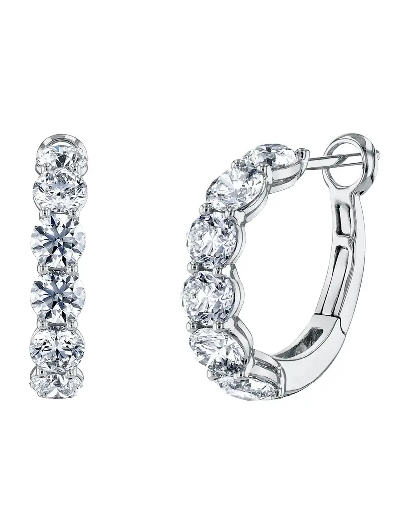 Neiman Marcus Diamonds 18K Gold Round Diamond Halfway Huggie Hoop Earrings, 2.8tcw/0.75"L