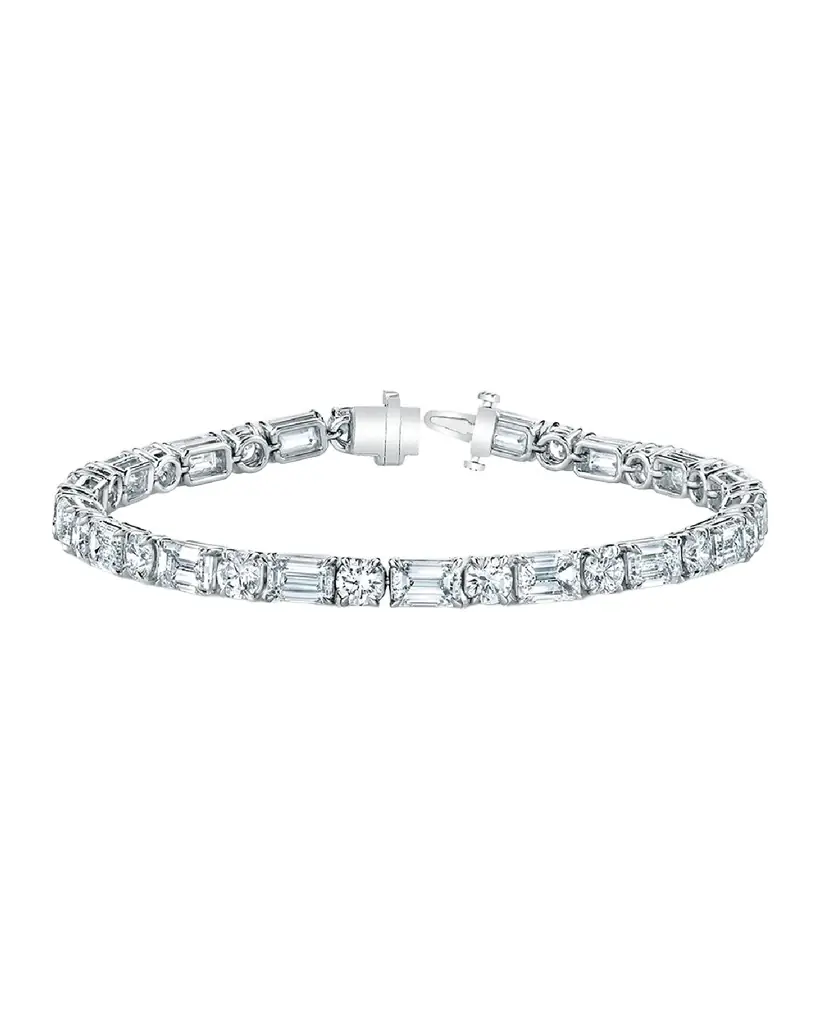Neiman Marcus Diamonds Platinum East-West Alternating Prong-Set Diamond Bracelet, 10.30tcw, 7"L