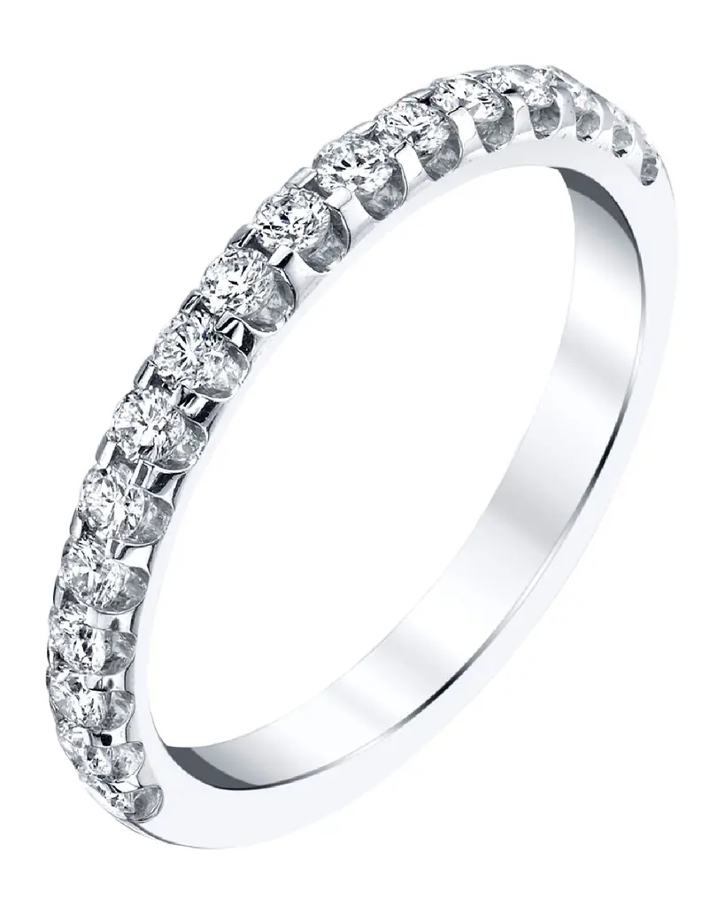 Neiman Marcus Diamonds 18K White Gold Halfway Comfort Fit Band with U Prong Set Round Cut Diamonds, 0.40ct