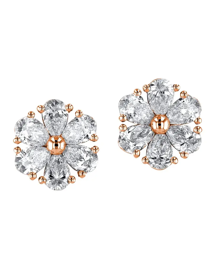 Neiman Marcus Diamonds 18K Gold Pear-Shaped Diamond Flower Stud Earrings, 2.4tcw, 0.45"L / 0.45"W