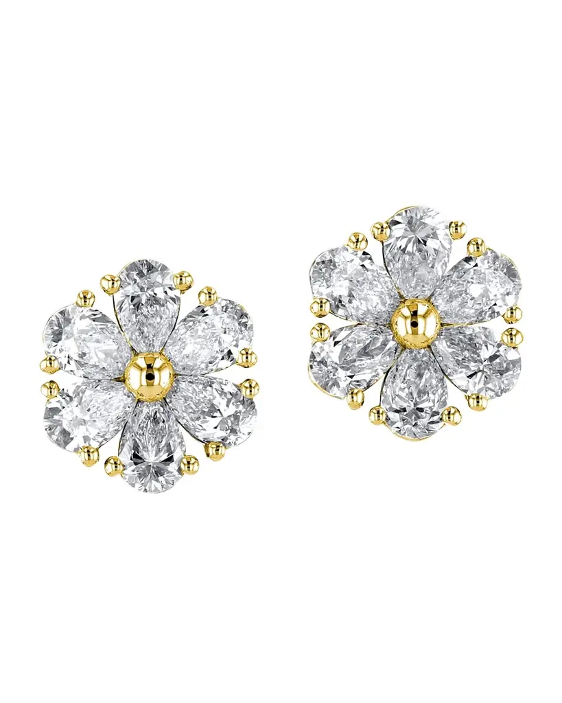 Neiman Marcus Diamonds 18K Gold Pear-Shaped Diamond Flower Stud Earrings, 2.4tcw, 0.45"L / 0.45"W