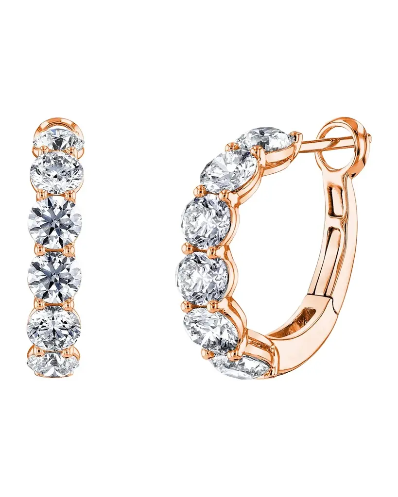 Neiman Marcus Diamonds 18K Gold Round Diamond Halfway Huggie Hoop Earrings, 2.8tcw/0.75"L
