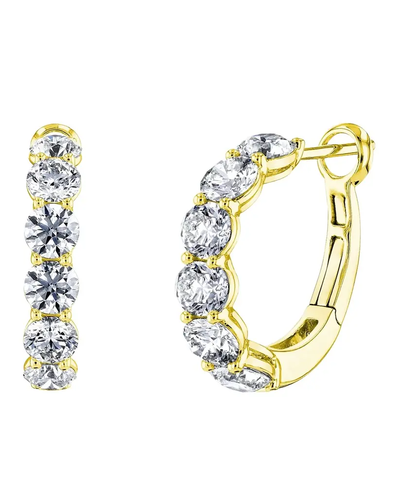 Neiman Marcus Diamonds 18K Gold Round Diamond Halfway Huggie Hoop Earrings, 2.8tcw/0.75"L