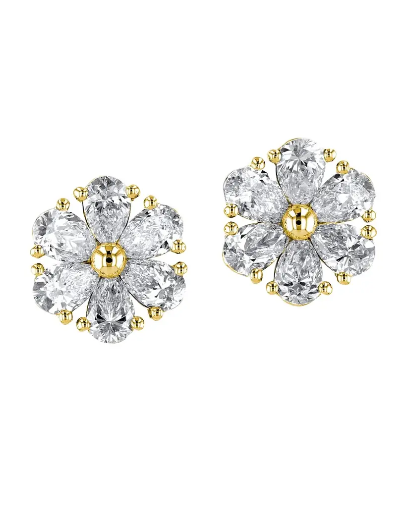 Neiman Marcus Diamonds 18K Gold Pear-Shaped Diamond Flower Stud Earrings, 6tcw, 0.59"L / 0.59"W