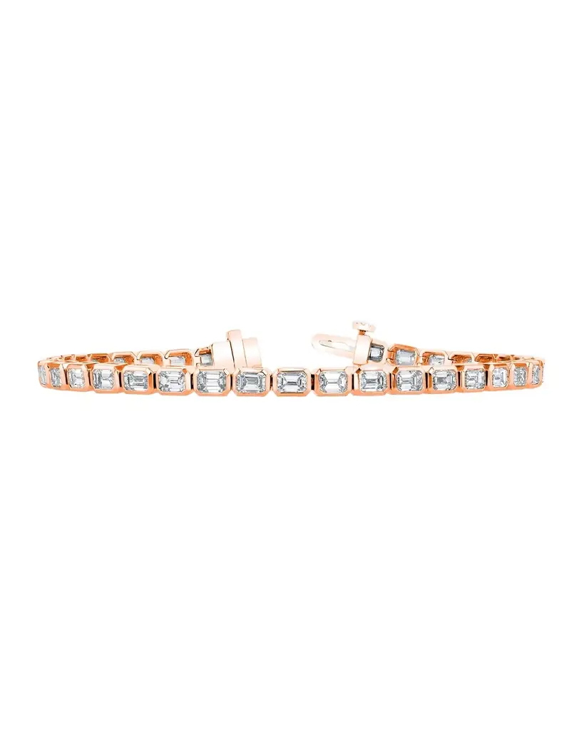 Neiman Marcus Diamonds 18K Gold East-West Bezel-Set Diamond Tennis Bracelet, 7.40tcw, 7"L