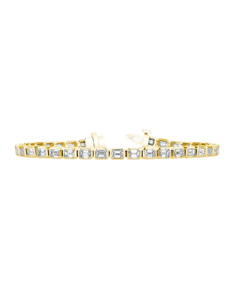 Neiman Marcus Diamonds 18K Gold East-West Bezel-Set Diamond Tennis Bracelet, 7.40tcw, 7"L