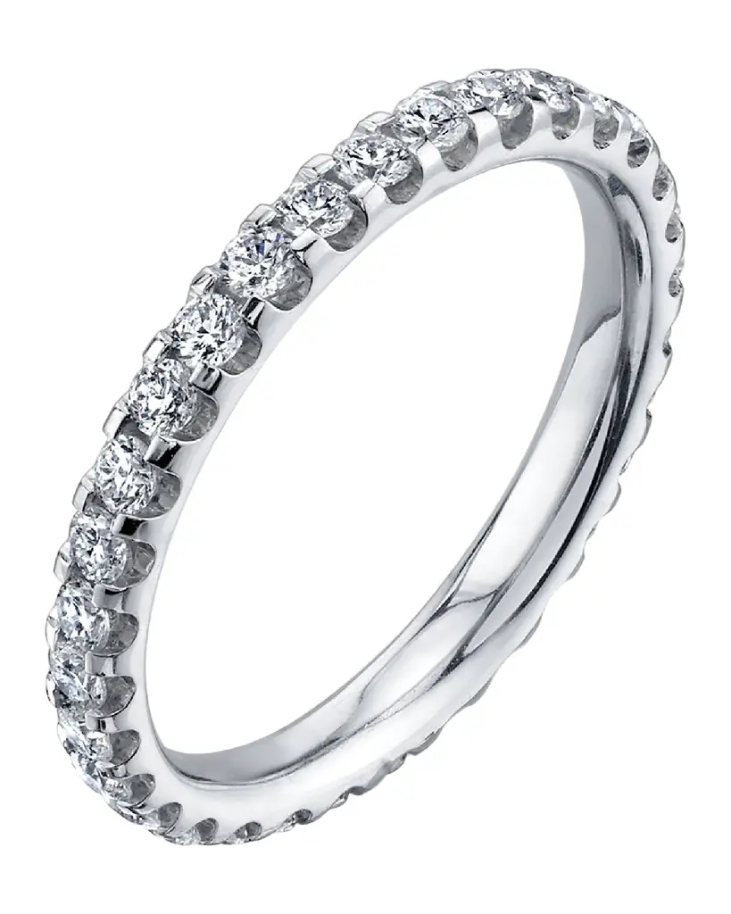 Neiman Marcus Diamonds 18K White Gold Eternity Comfort Fit Band with U Prong Set Round Cut Diamonds, 1.10ct