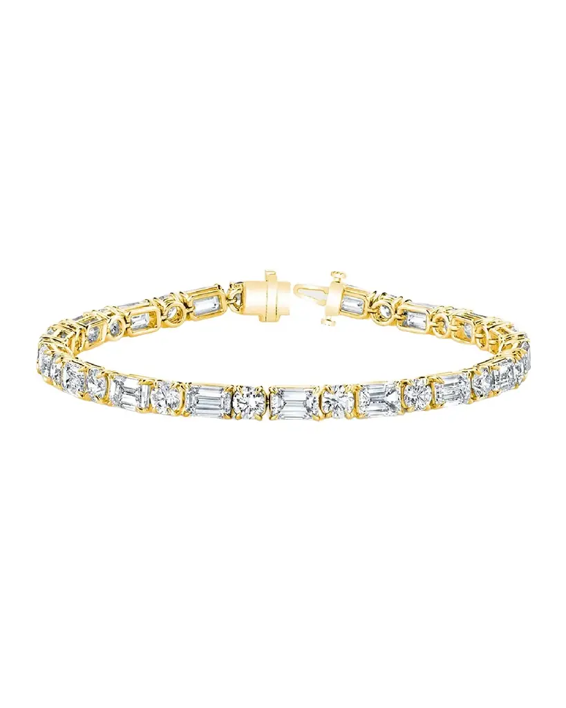 Neiman Marcus Diamonds 18K Gold East-West Alternating Prong-Set Diamond Bracelet, 12.60tcw, 7"L