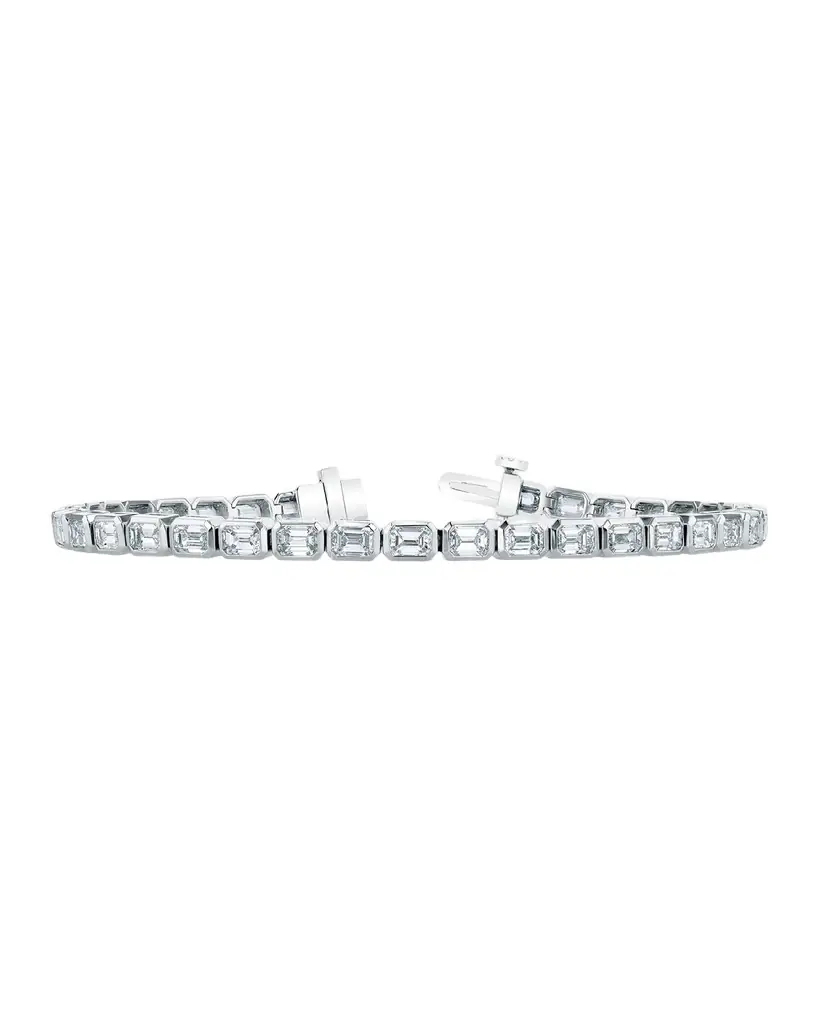 Neiman Marcus Diamonds 18K Gold East-West Bezel-Set Diamond Tennis Bracelet, 7.40tcw, 7"L