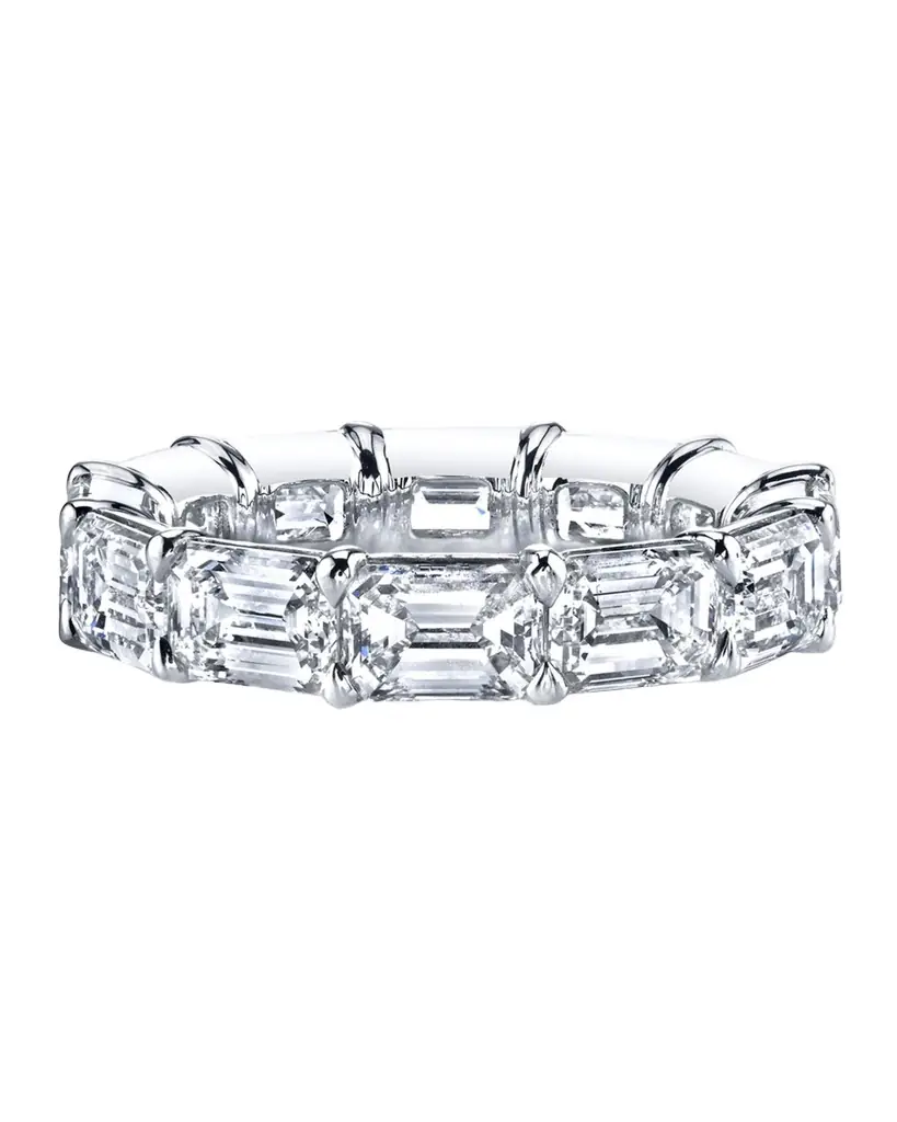 Neiman Marcus Diamonds 18K White Gold Emerald-Cut Diamond Eternity Buttercup Band Ring, 4.35tcw