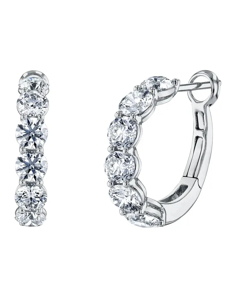 Neiman Marcus Diamonds 18K Gold Round Diamond Halfway Huggie Hoop Earrings, 4.80tcw/0.75"L