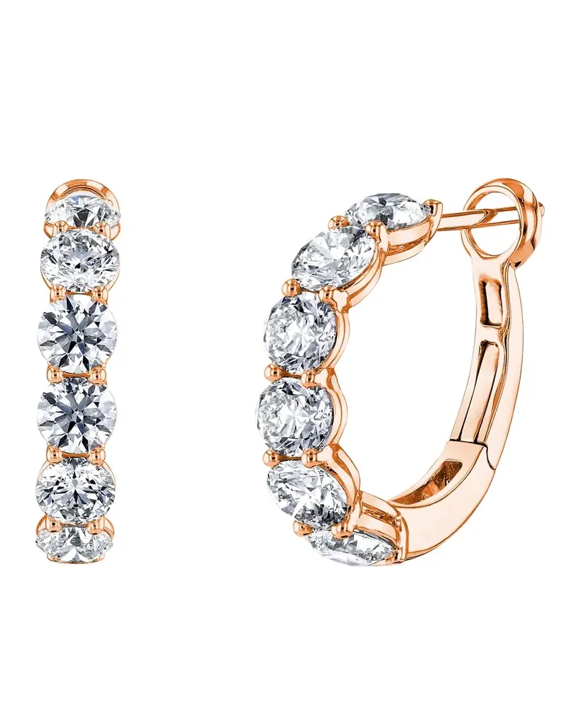 Neiman Marcus Diamonds 18K Gold Round Diamond Halfway Huggie Hoop Earrings, 4.80tcw/0.75"L