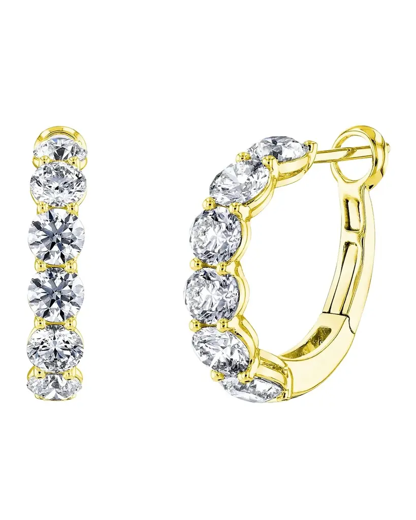 Neiman Marcus Diamonds 18K Gold Round Diamond Halfway Huggie Hoop Earrings, 4.80tcw/0.75"L