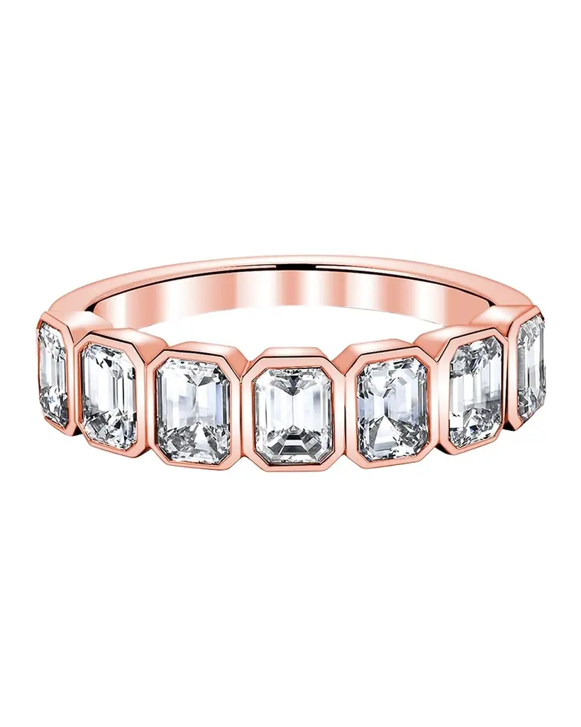 Neiman Marcus Diamonds 18K Rose Gold 7-Stone Emerald-Cut Bezel Diamond Band Ring, 3.50tcw