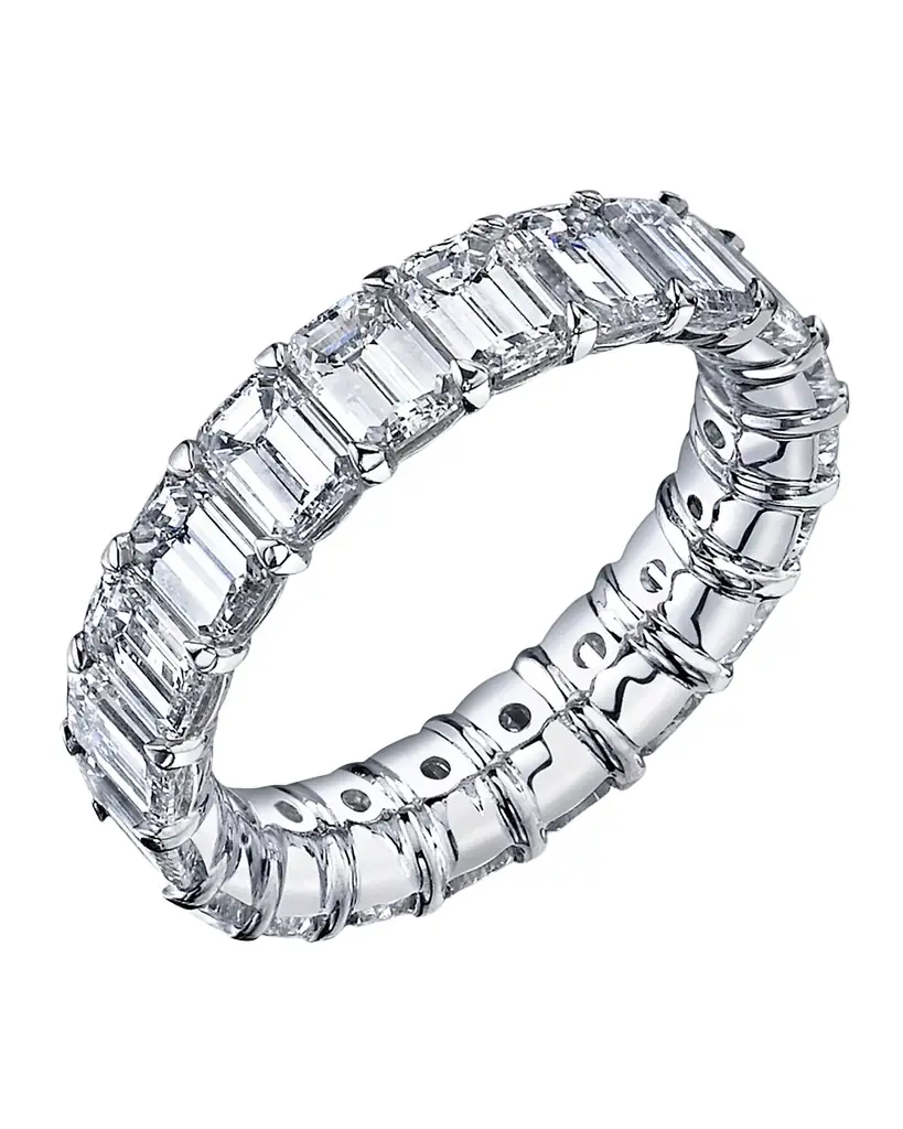 Neiman Marcus Diamonds 18K White Gold Emerald-Cut Diamond Eternity Buttercup Band Ring, 3.75tcw