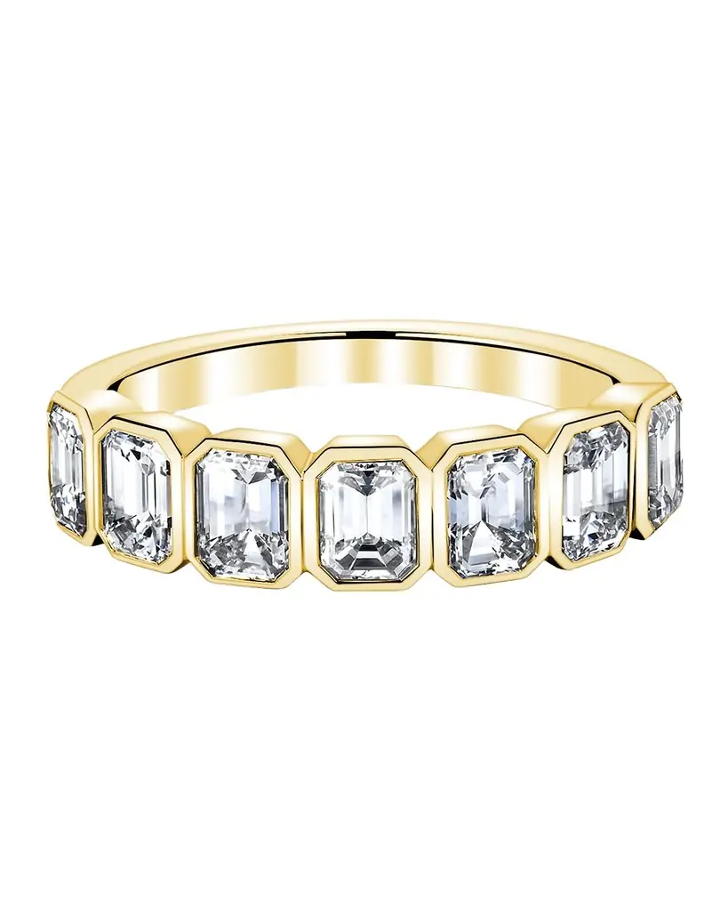 Neiman Marcus Diamonds 18K Gold 7-Stone Emerald-Cut Bezel Set Diamond Band Ring, 2.80tcw