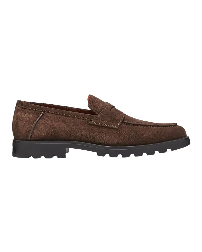 Santoni Men 's Rock Suede Lug Sole Penny Loafers