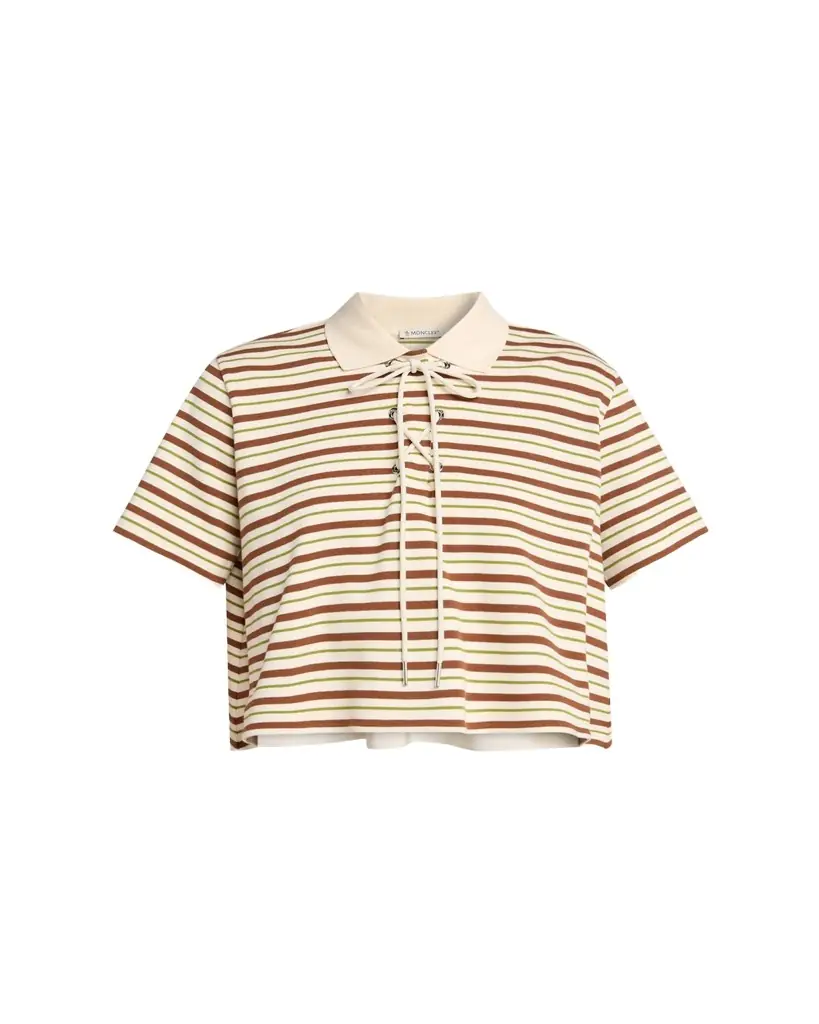 Moncler Lace-Up Stripe Polo Shirt
