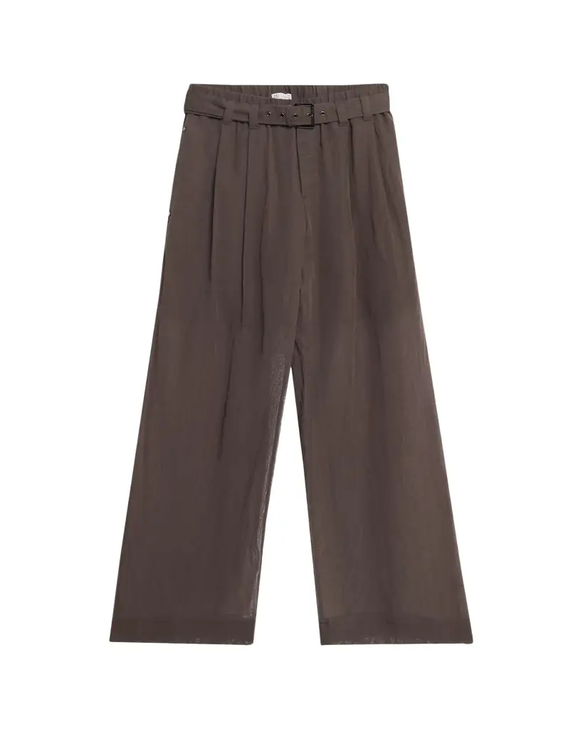 Brunello Cucinelli Sheer Cotton Voile Wide-Leg Pants With Belt