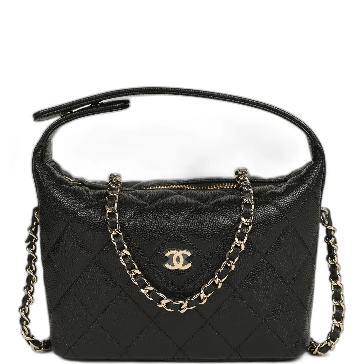 Chanel Chanel Mini Hobo Pouch with Chain Black Shiny Caviar Light Gold Hardware