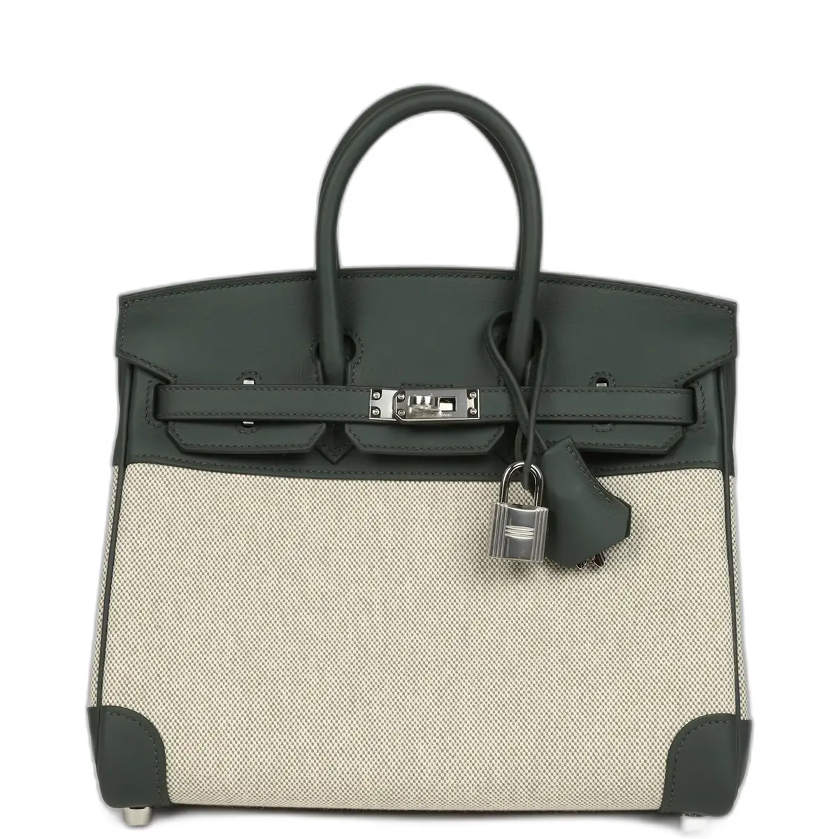 hermes Hermes Birkin 25 Ecru-Vert Amande Toile H Canvas and Vert Mangrove Swift Palladium Hardware