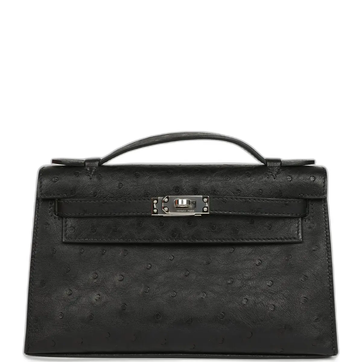 hermes Hermes Kelly Pochette Black Ostrich Palladium Hardware