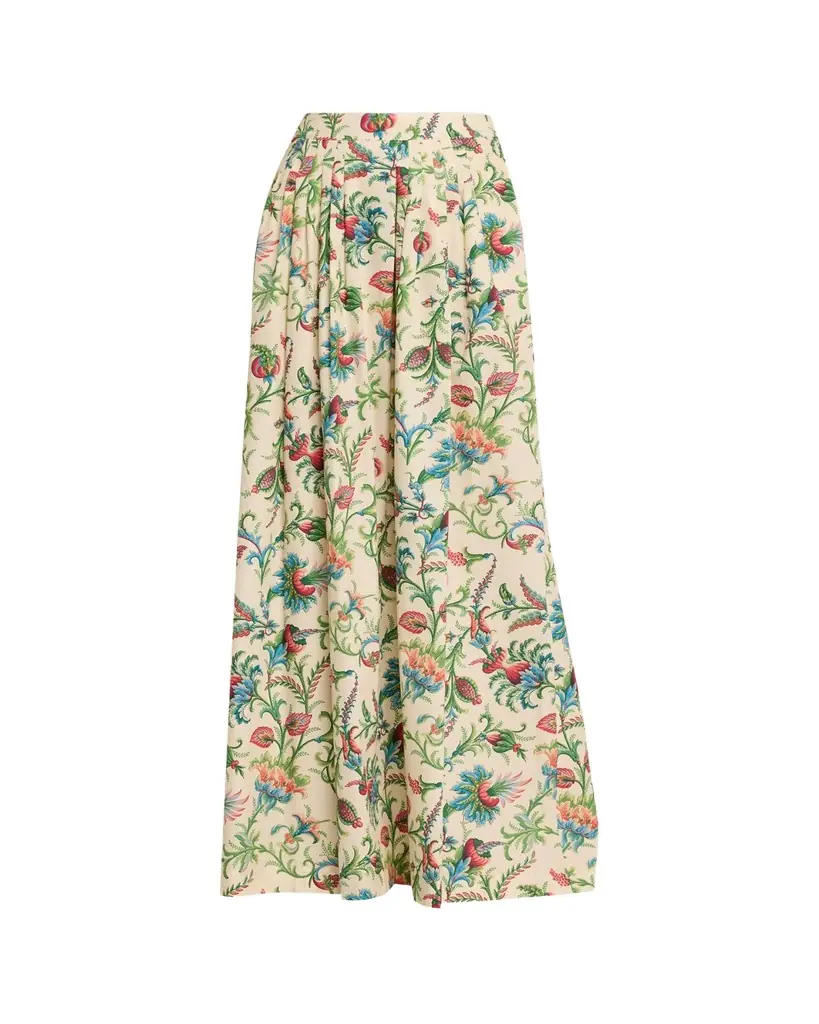 Etro Pleated Floral Cotton Maxi Circle Skirt