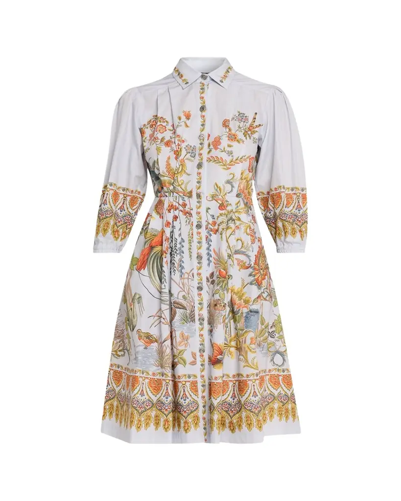 Etro Flora And Fauna Blouson-Sleeve Shirtdress