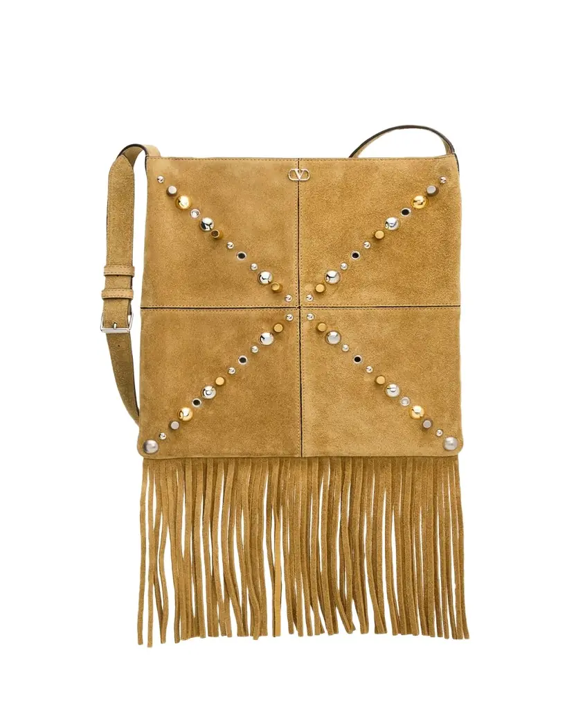 Valentino Garavani Nellcote Medium Studded Suede Crossbody Bag