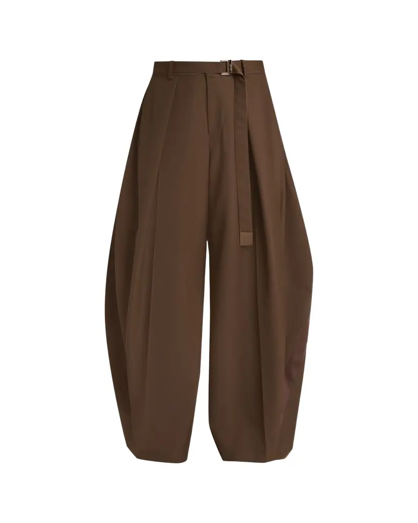 SACAI Pleated Barrel-Leg Suiting Pants With Belt
