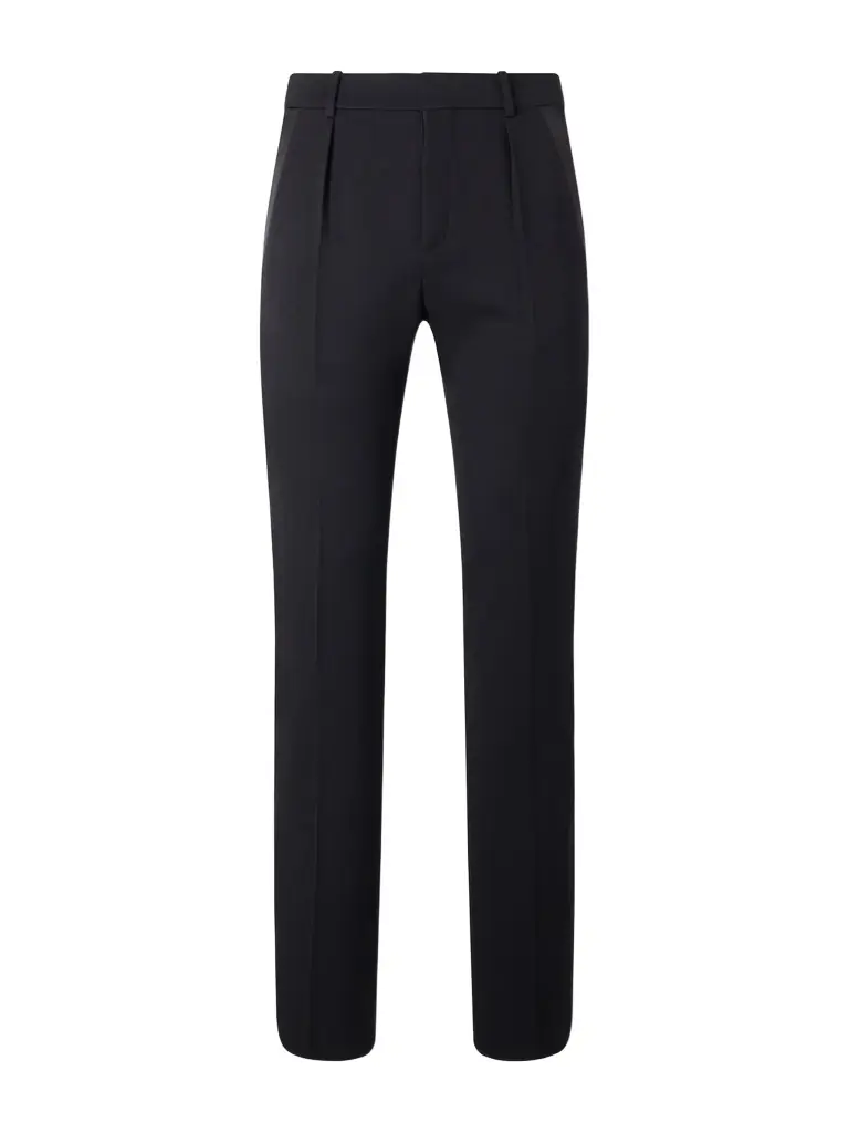 Saint Laurent Slim-Fit Satin-Trimmed Grain De Poudre Wool Tuxedo Trousers - Men
