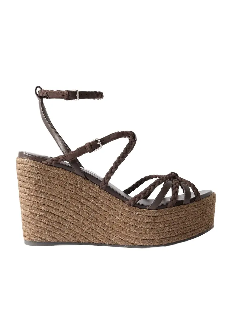 Jimmy Choo Nyra 110 Braided Suede And Leather Espadrille Wedge Sandals