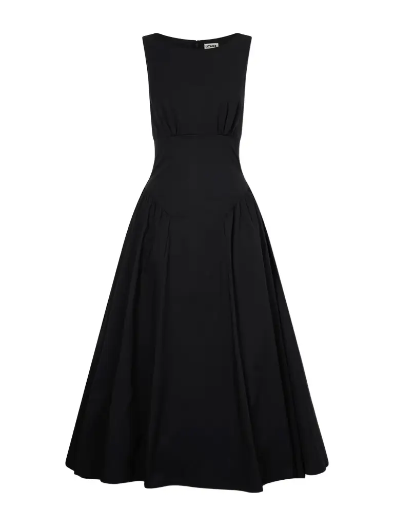 Staud Gwen Paneled Pleated Cotton-blend Poplin Midi Dress