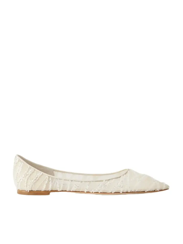 Jimmy Choo Love Embellished Mesh Point-toe Ballet Flats