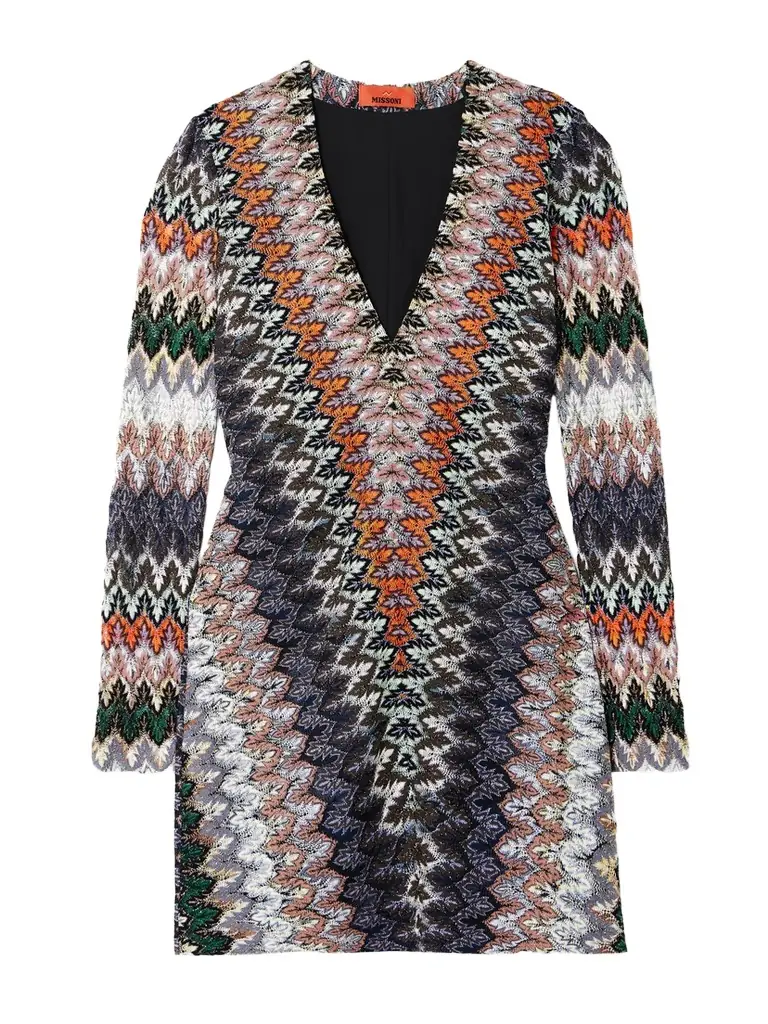 Missoni Striped Metallic Crochet-knit Mini Dress