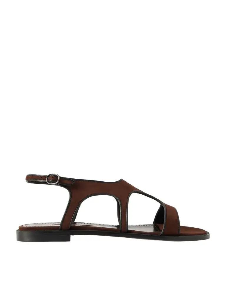Manolo Blahnik Rufina Leather-trimmed Suede Sandals