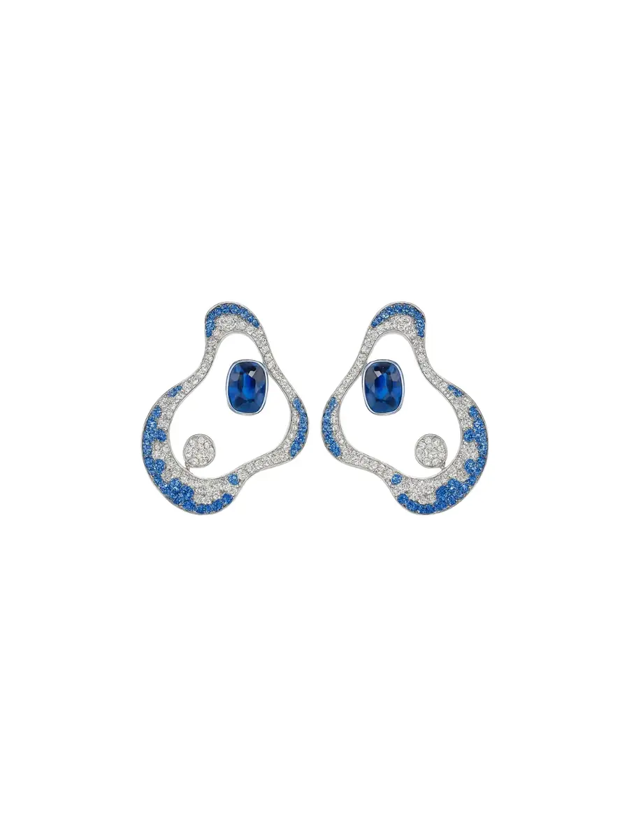 Wish Fine Jewelry 3.78ct Sapphire Diamond 18K Gold Groovy Earrings