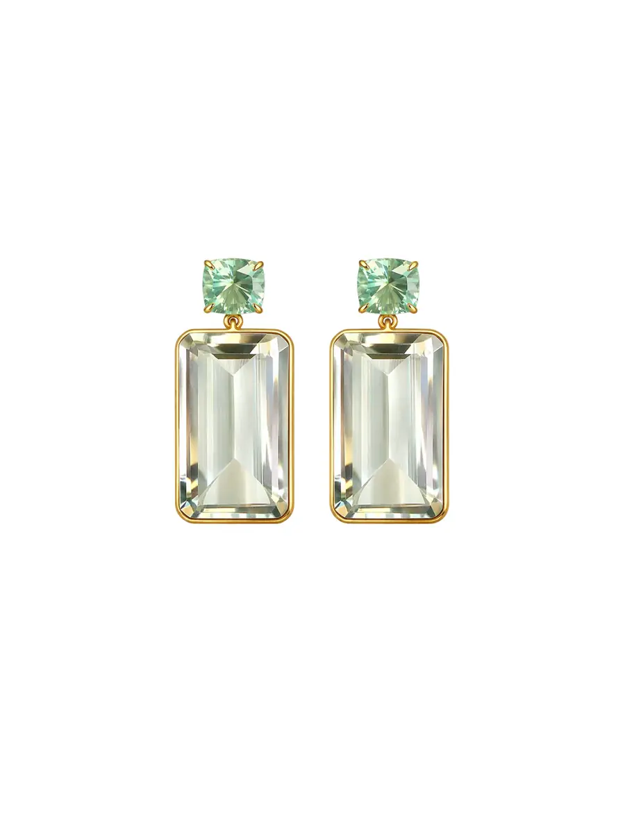 Wish Fine Jewelry 48.30ct Green Apatite Green Amethyst 18K Gold Earrings