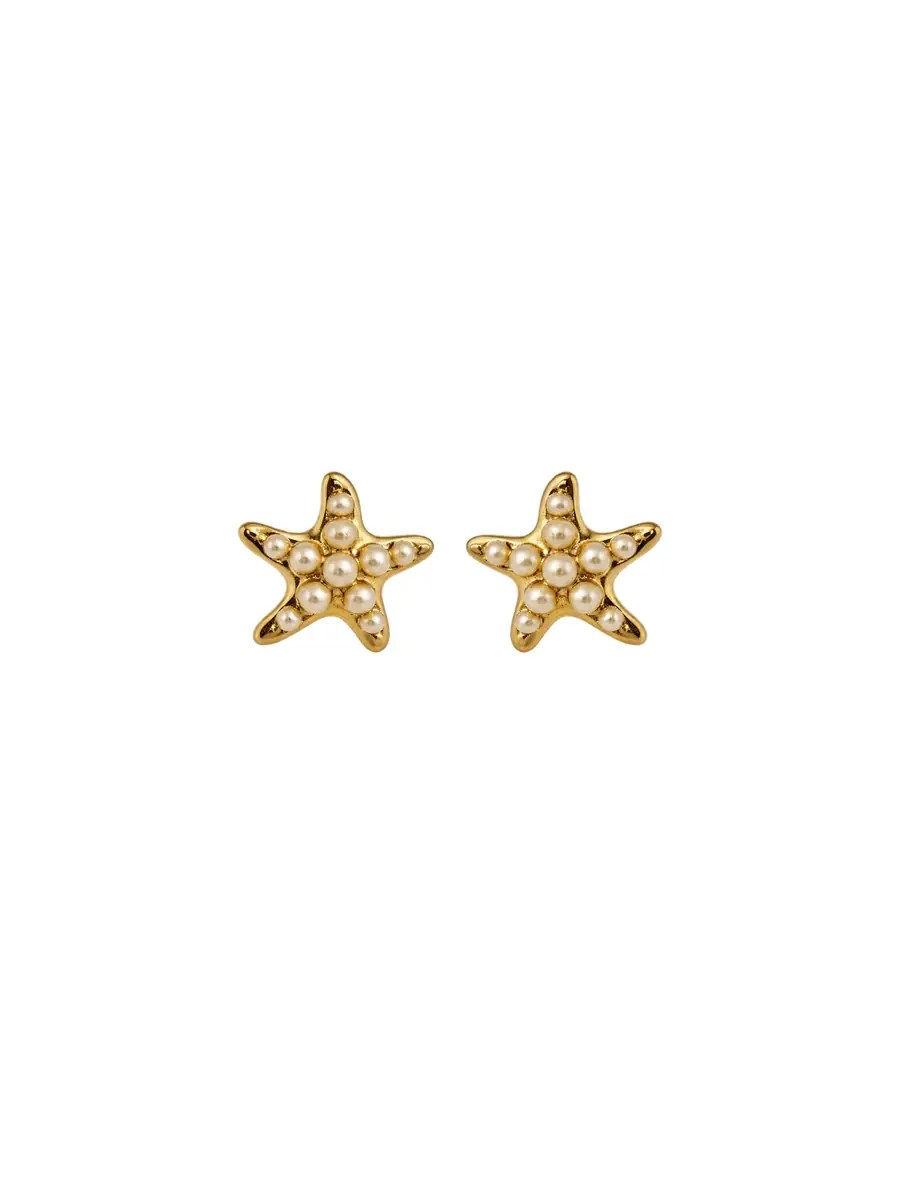 Wish Fine Jewelry Pearl 14K Gold Star Earrings