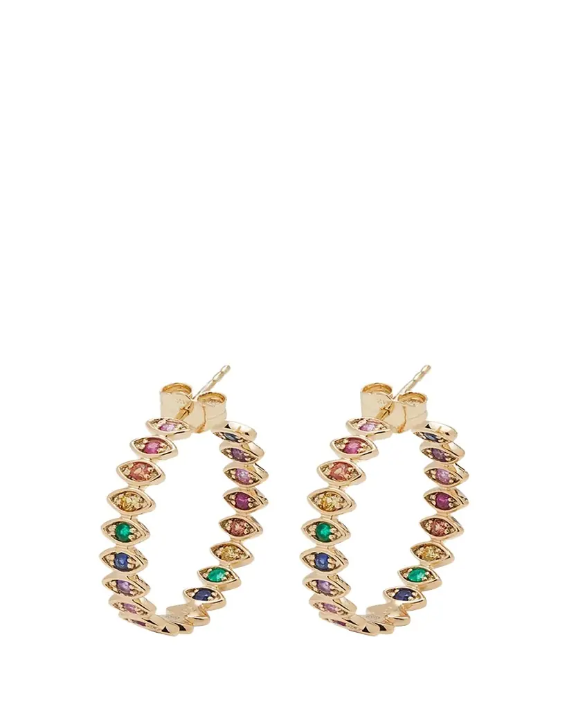 Sydney Evan Marquis Evil Eye Hoop Earrings in Rainbow, Medium
