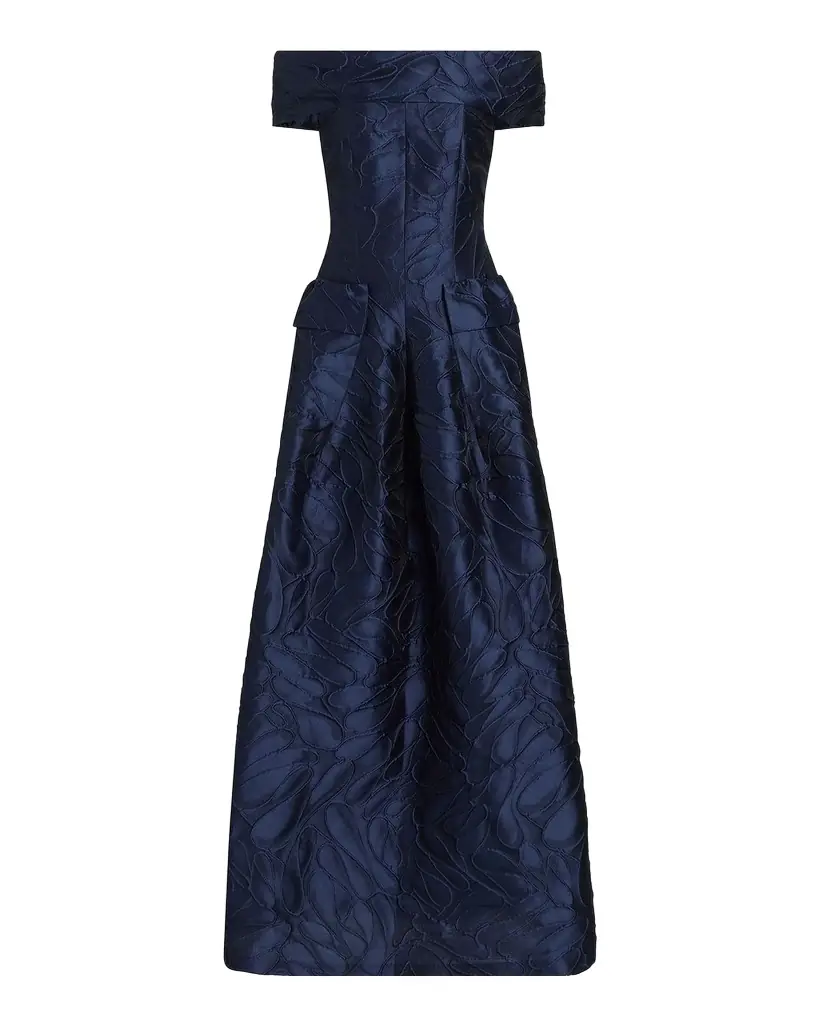 Talbot Runhof Off-The-Shoulder Textured Jacquard Gown