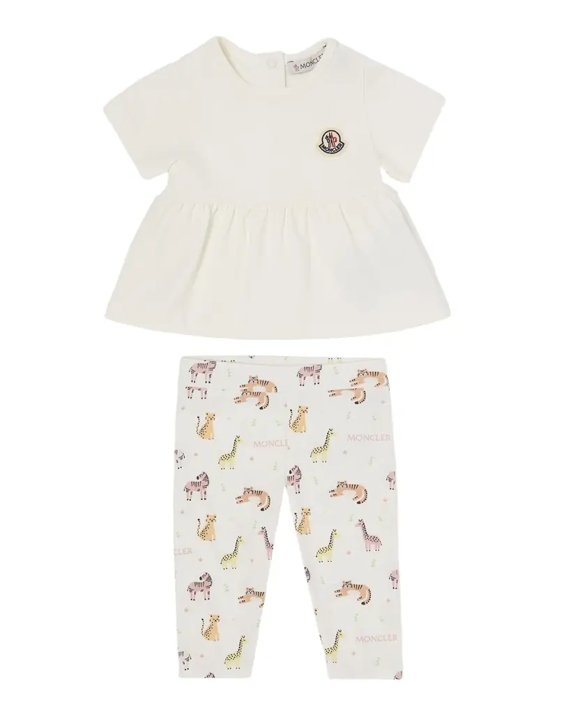 Moncler Girl 's Cotton T-Shirt & Animal-Print Leggings Set, Size 3M-3