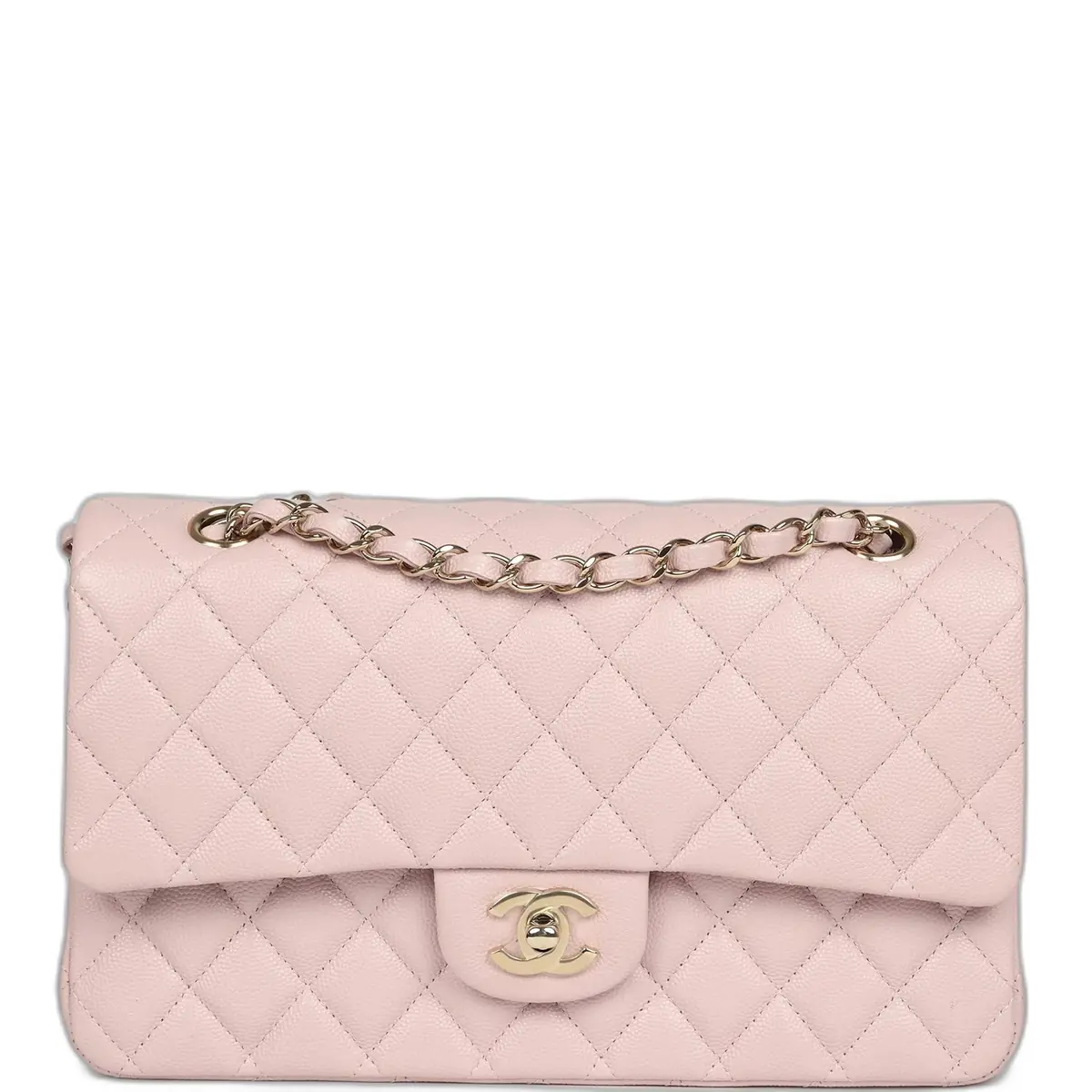 Chanel Chanel Medium Classic Double Flap Bag Light Pink Shiny Caviar Light Gold Hardware
